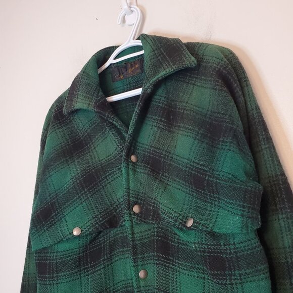 Vintage 70s Plaid Wool Heavy Shacket Jacket Green size S/M - Picture 3 of 5